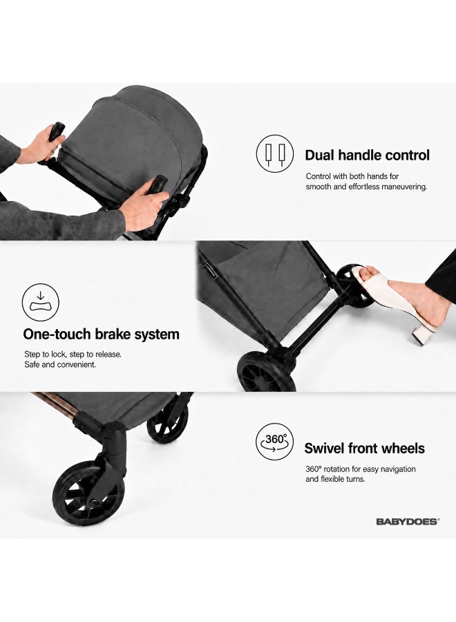 Babydoes iFold - Ultra-lightweight stroller, Cabin-Size Approved, Quick Fold, 5-Point Harness, 0 to 3 Y (22 kg), Grey - Image 4
