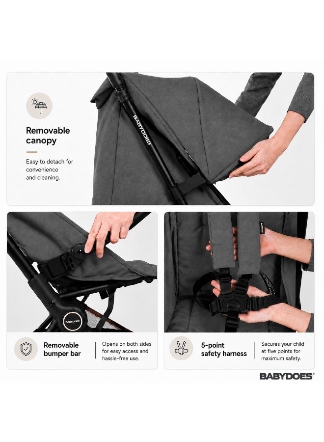 Babydoes iFold - Ultra-lightweight stroller, Cabin-Size Approved, Quick Fold, 5-Point Harness, 0 to 3 Y (22 kg), Grey - Image 5