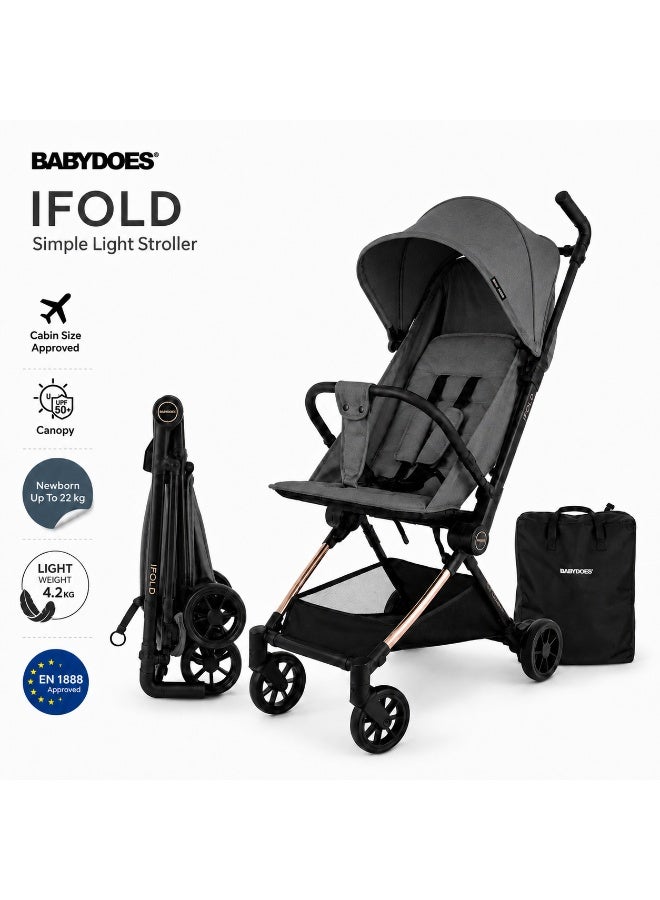 Babydoes iFold - Ultra-lightweight stroller, Cabin-Size Approved, Quick Fold, 5-Point Harness, 0 to 3 Y (22 kg), Grey - Image 1