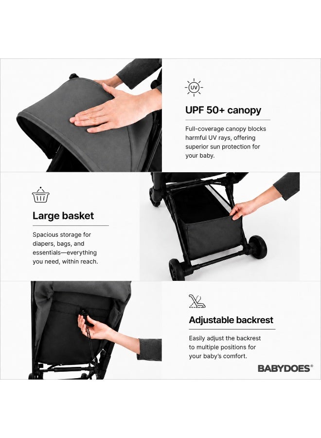 Babydoes iFold - Ultra-lightweight stroller, Cabin-Size Approved, Quick Fold, 5-Point Harness, 0 to 3 Y (22 kg), Grey - Image 3