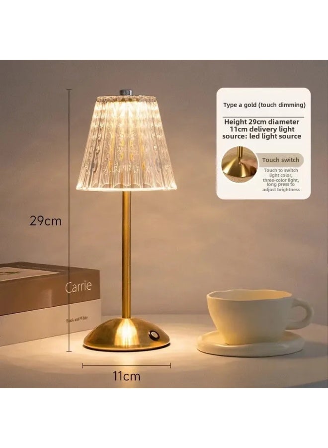 Vintage Nordic Style Copper Color Gold Desk Lamp Bedside Atmosphere Lighting Wall Lamp Copper Bulb-Light Source Power:2.5W-Light Color:Star Point Table Lamp Three-color Touch Dimming