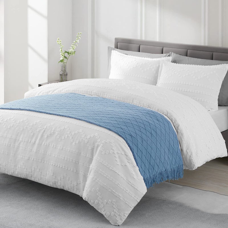 BOURINA Throw Blanket Textured Solid Soft Sofa Throw Couch Cover Knitted Decorative Blanket 50 x90 Inches Blue - Image 1