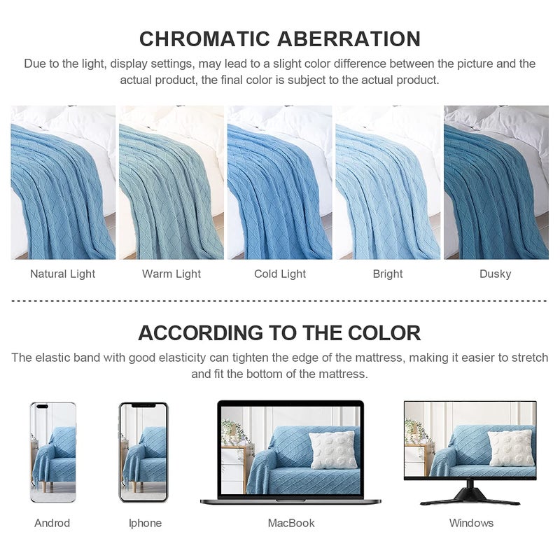 BOURINA Throw Blanket Textured Solid Soft Sofa Throw Couch Cover Knitted Decorative Blanket 50 x90 Inches Blue - Image 5