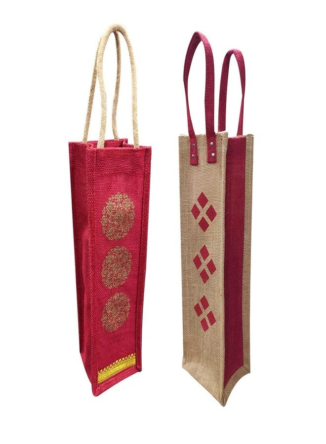 Dasvilla Jute Bottle Carry Bag, Set of 2, 1.5 litres, Multicolour, Combo of Jute Carry Bag for Bottle (Design-9) - Image 1