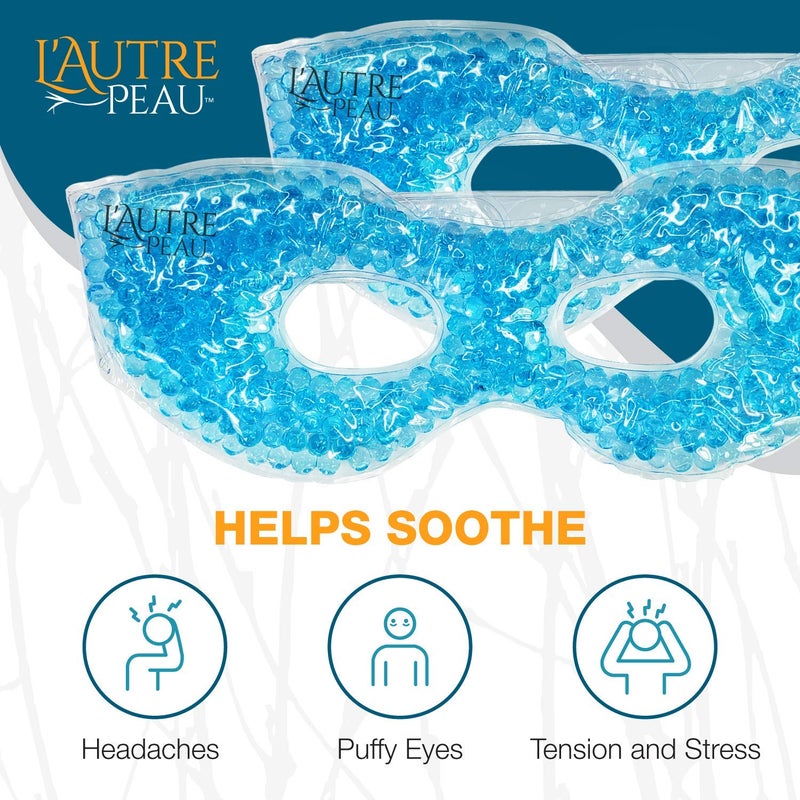 L'AUTRE PEAU USA Merchant - 2 Redesigned Therapeutic Spa Gel Bead Eye Masks - Hot/Cold Reusable Ice Packs with Flexible Beads - Compress Therapy for Puffy Eyes, Dark Circles, Headaches, Migraines, Stress Relief - Image 2