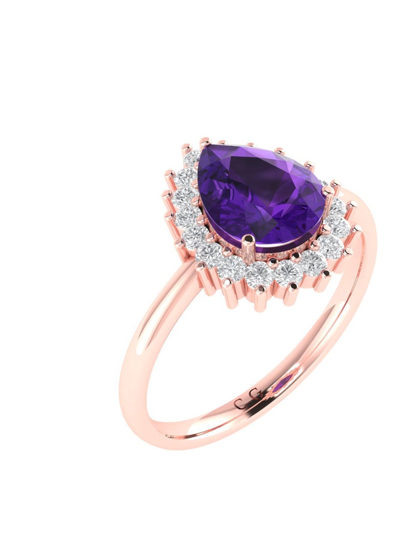 Capri Gold Diana Pear Amethyst and Sparkling Diamond Ring in 18K Rose Gold  - Image 2