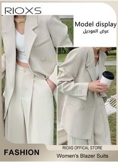 RIOXS Women's 2 Pieces Loose Blazer Suits,Double-Breasted Suit+Wide Leg Pants,Casual Formal Suit,Long Sleeve Blazer Jacket,Fashion Trousers With Pockets,Ladies Stylish Outfits For Work Office Or Daily Wear  - Image 2