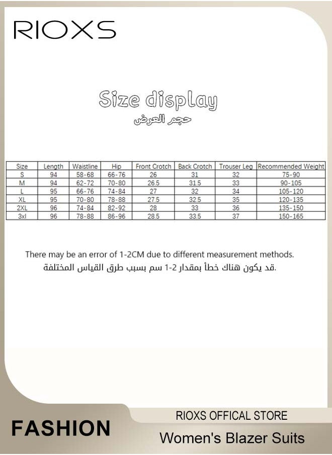 ريوكس - بدلة سترة نسائية ثنائية الصدر + سروال واسع الساق، بدلة رسمية غير رسمية، سترة سترة طويلة الأكمام، بنطلون أزياء مع جيوب، ملابس نسائية أنيقة لمكتب العمل أو الزي اليومي - Image 1