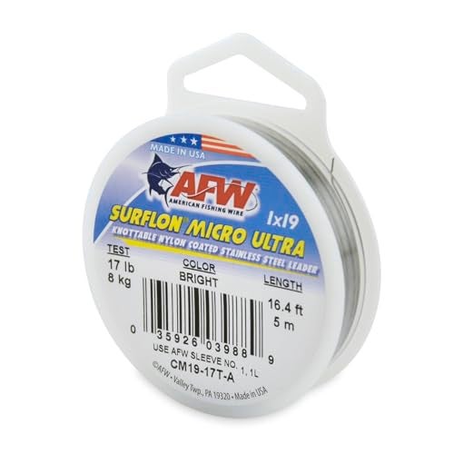 AFW American Fishing Wire Surflon Micro Ultra, Nylon Coated 1x19 Stainless Steel Leader Wire, 17 lb Test, .015" Diameter, Bright, 5 m - Image 1