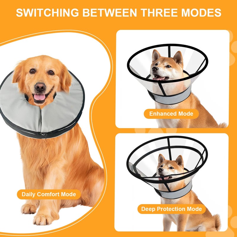 Lainergie Sponge Core Dog Cat Cone Collar for After Surgery Recovery, Inflatable Dog Cone Alternative, Lainergie Dogs Donut Collar Adjustable with 2PCS Cover for Large Medium Small Dogs Cats (Grey+Yellow, XL) - Image 4