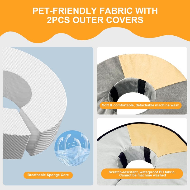 Lainergie Sponge Core Dog Cat Cone Collar for After Surgery Recovery, Inflatable Dog Cone Alternative, Lainergie Dogs Donut Collar Adjustable with 2PCS Cover for Large Medium Small Dogs Cats (Grey+Yellow, XL) - Image 5