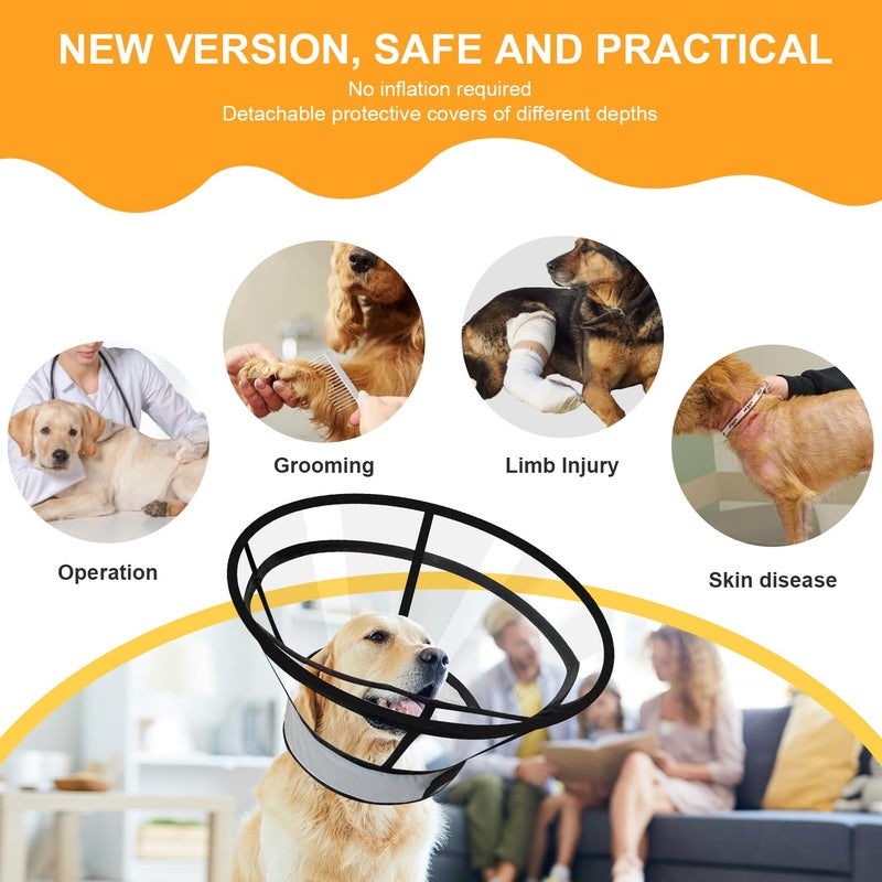 Lainergie Sponge Core Dog Cat Cone Collar for After Surgery Recovery, Inflatable Dog Cone Alternative, Lainergie Dogs Donut Collar Adjustable with 2PCS Cover for Large Medium Small Dogs Cats (Grey+Yellow, XL) - Image 2