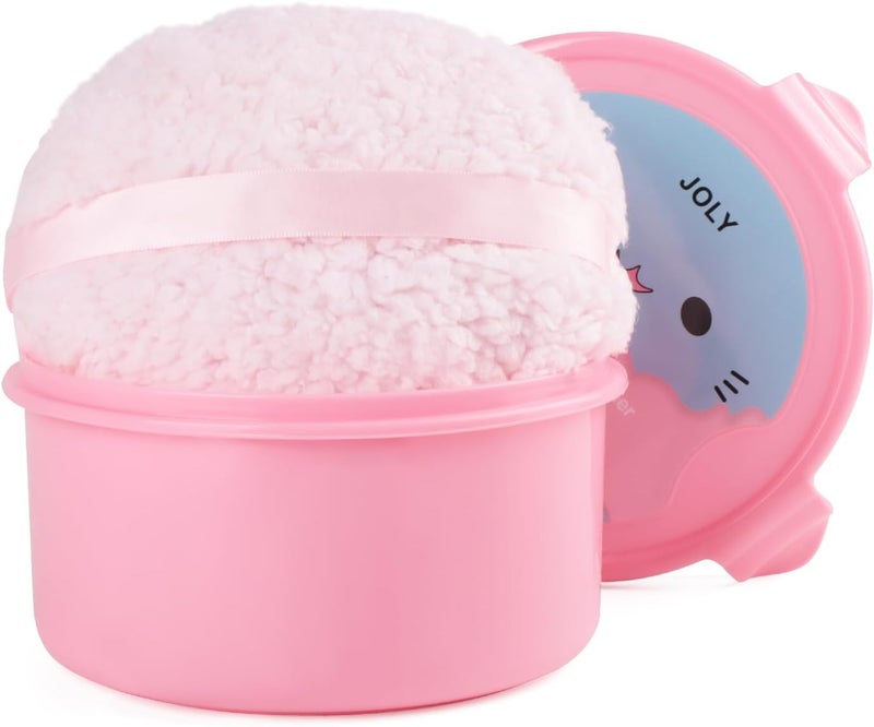 Extra Soft Powder Puff, 6" x 3" Large Body Powder Applicator, Dusting Powder Puffs with Loose Powder Container for Women (Pink)