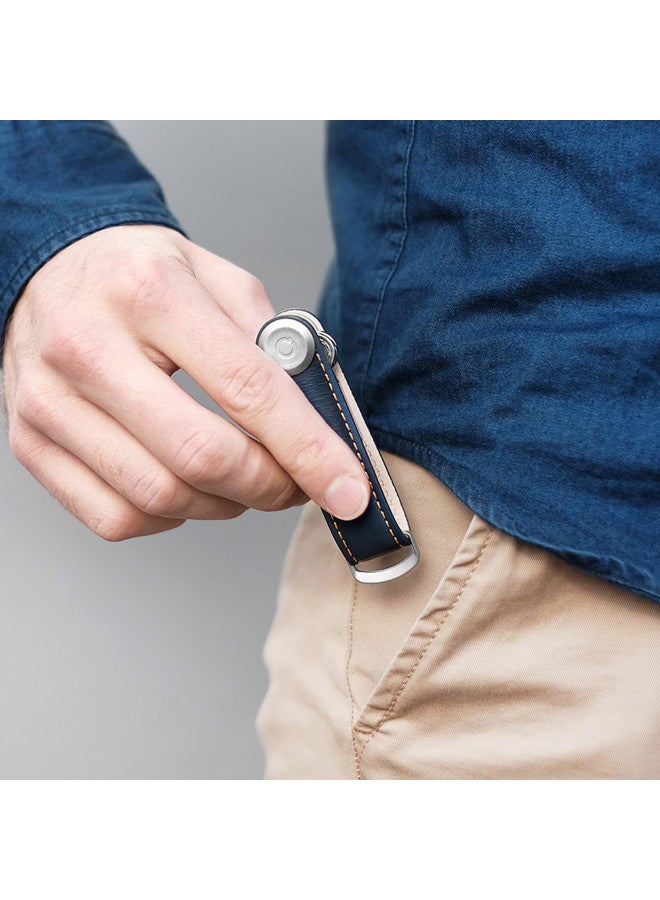 Orbitkey Orbitkey Leather Key Organizer | Durable, Stainless Steel Locking Mechanism, Slim & Quiet Profile | Holds up to 7 Keys, Navy with Tan Stitching - Image 3