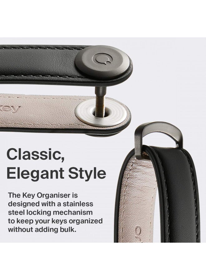 Orbitkey Orbitkey Leather Key Organizer | Durable, Stainless Steel Locking Mechanism, Slim & Quiet Profile | Holds up to 7 Keys, Navy with Tan Stitching - Image 2