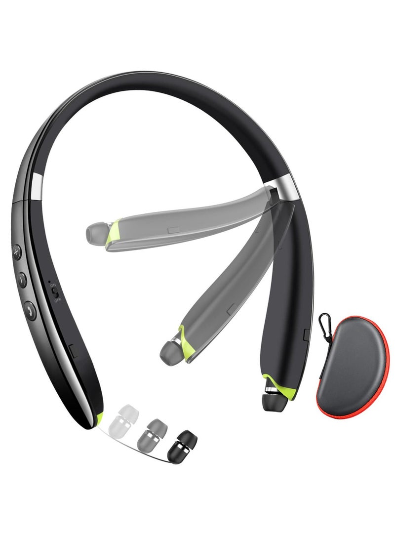 Captaintech Bluetooth Headphones, Neckband Bluetooth Headphones with Retractable Earbuds, Noise Cancelling Stereo Earphones with Mic, Long Endurance, Foldable Wireless Headphones for Sports Office Conference - Image 1