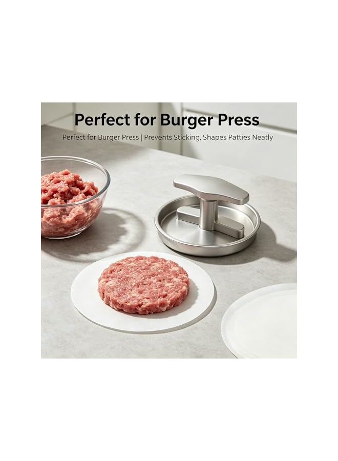 S-TOP 150Pcs 4.5 Inches Round Hamburger Patty Paper, Non Stick Silicone Paper Circles for Burger Press, Meat Patties Separator, Freezer & Oven Use, White - Image 2