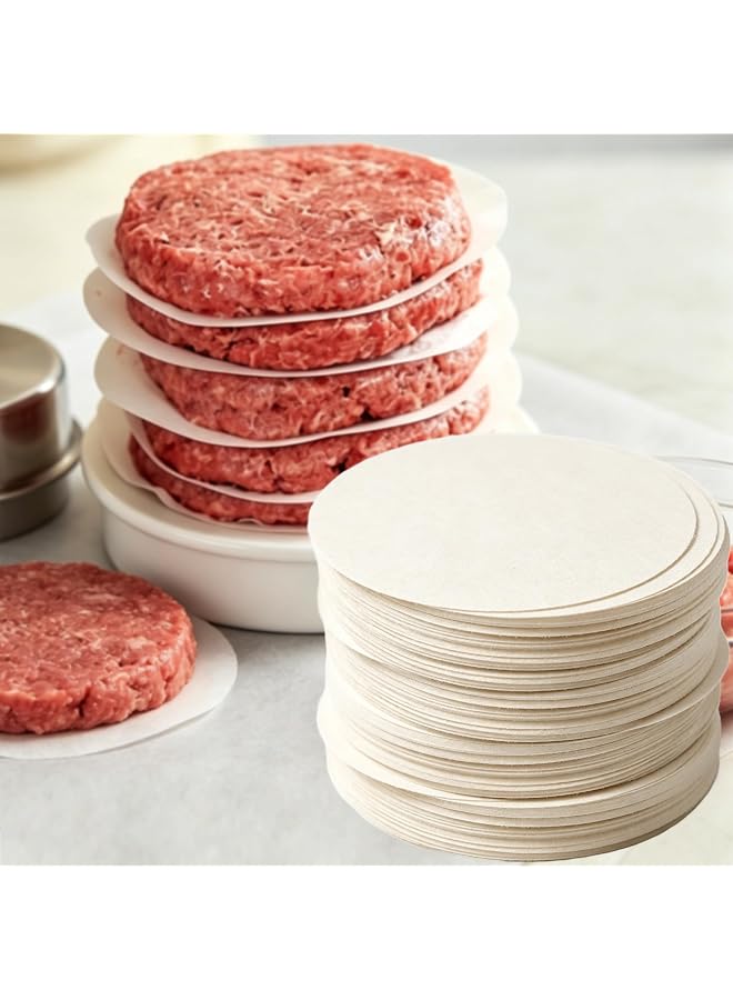 S-TOP 150Pcs 4.5 Inches Round Hamburger Patty Paper, Non Stick Silicone Paper Circles for Burger Press, Meat Patties Separator, Freezer & Oven Use, White - Image 1