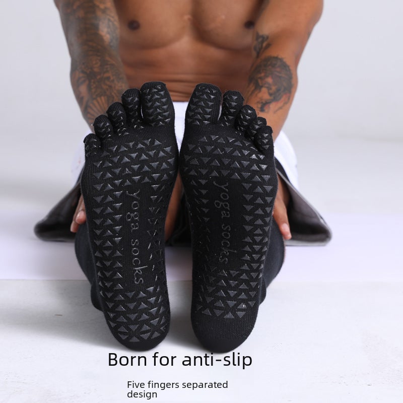 Mens Yoga Socks Winter Cotton Grip Toe Mid-Calf Black  - Image 5