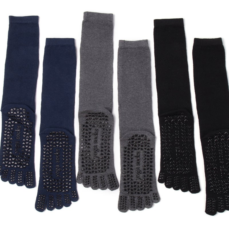 Mens Yoga Socks Winter Cotton Grip Toe Mid-Calf Black  - Image 4