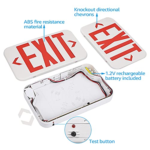 TORCHSTAR LED Exit Sign, Emergency Exit Light with Battery Backup, Double Face, UL 924, AC 120/277V, Damp Location, Hardwired Red Letter Exit Lights for Business Indoor, Pack of 2 - Image 5