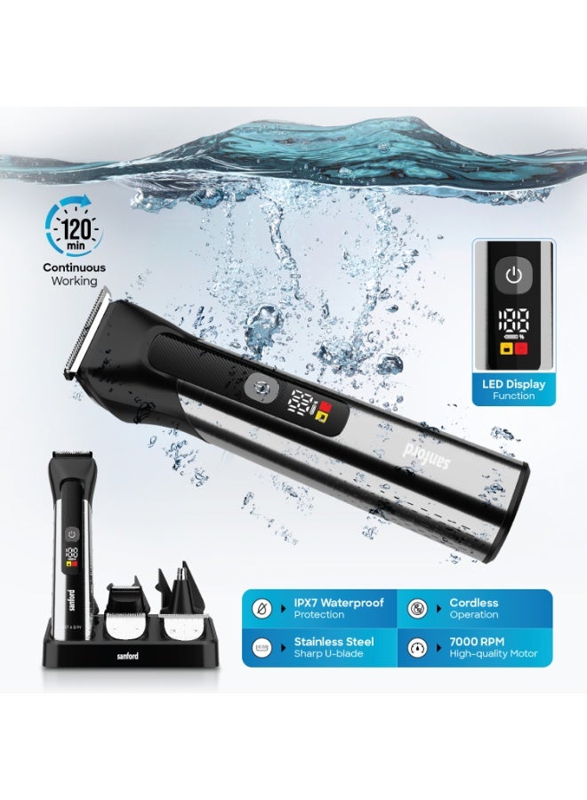 Sanford Rechargeable Hair Clipper, Cordless, 12-in-1, IPX7 Waterproof, 120 Mins Working Time, Stainless Steel Blade, LED Display Function, Travel Lock, Type-C Charging - Image 4