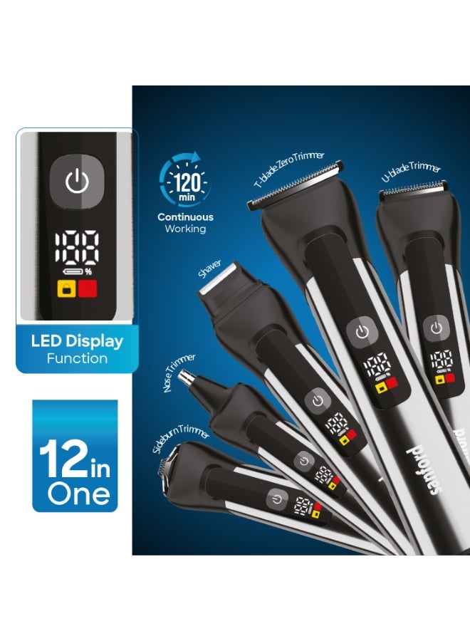 Sanford Rechargeable Hair Clipper, Cordless, 12-in-1, IPX7 Waterproof, 120 Mins Working Time, Stainless Steel Blade, LED Display Function, Travel Lock, Type-C Charging - Image 3