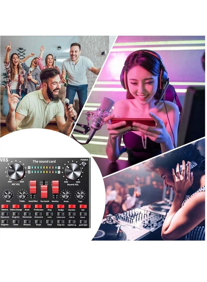 "Studio Recording & Broadcasting Set: Professional Condenser Microphone with V8S Live Sound Card – Black/Gold" - Image 3