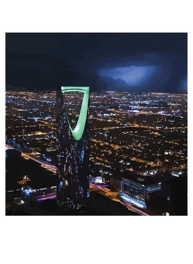 RYN فن جداري بتصميم مدينة الرياض أزرق/أصفر/أخضر 30x30 سم - Image 2