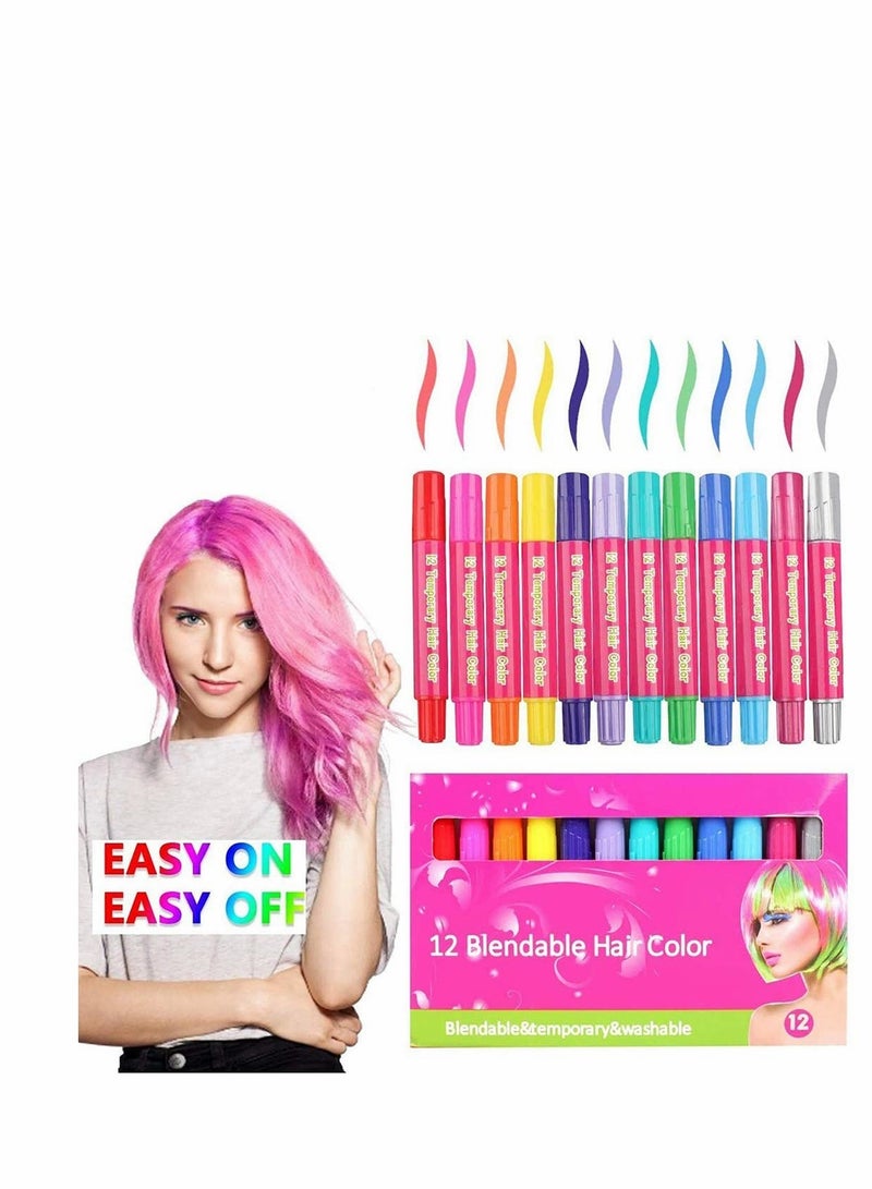 Excefore Hair Chalk Temporary Hair Color For Kids, 12 Color Nonsticky Washable Hair Dye Hair Chalk For Girls New Year Birthday Party Cosplay Diy - Image 1