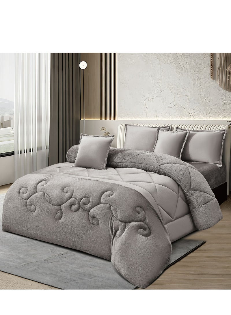 مينجلي مفرش سرير نفرين مخمل شتوي فخم بتصميم انيق وخامة تمنحك الدفئ والراحة 6 قطع، مقاس اللحاف 240x220 سم - Image 1