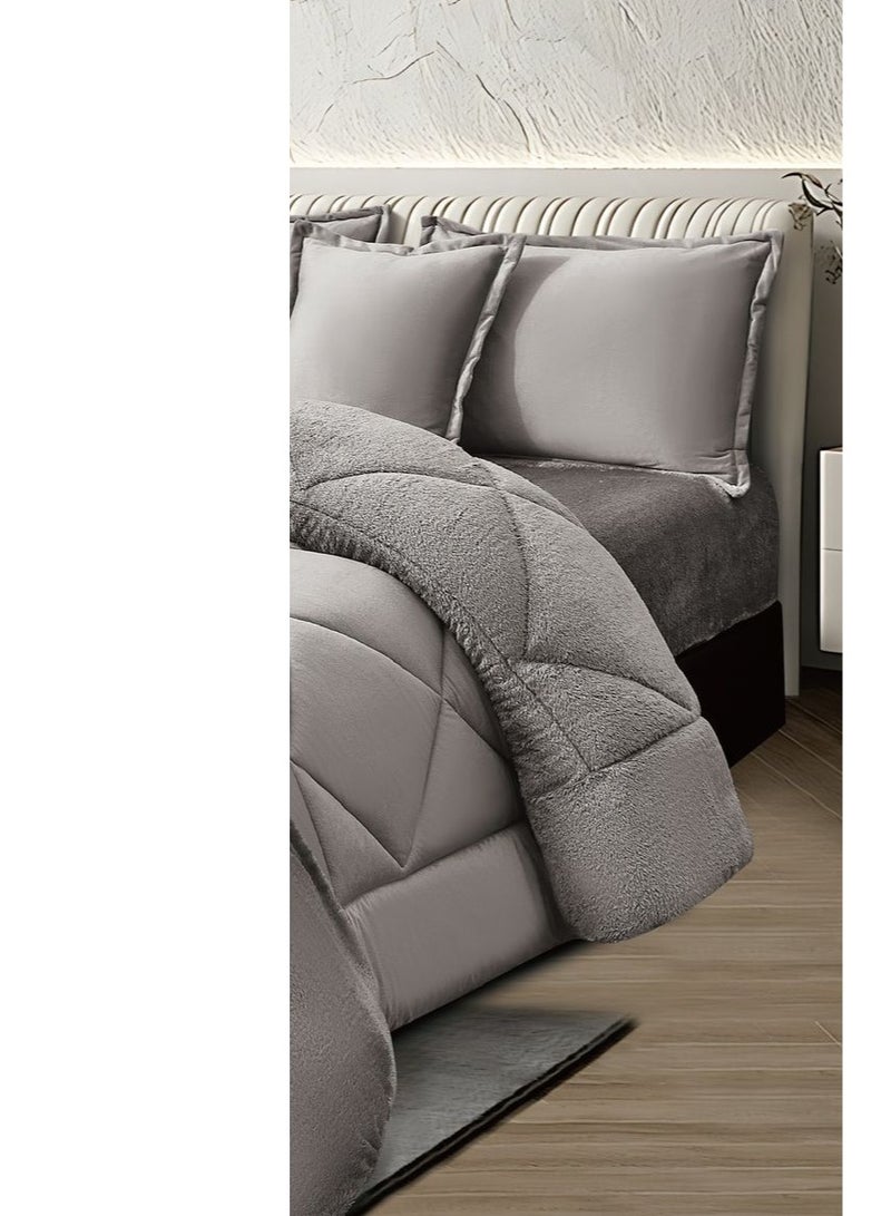 مينجلي مفرش سرير نفرين مخمل شتوي فخم بتصميم انيق وخامة تمنحك الدفئ والراحة 6 قطع، مقاس اللحاف 240x220 سم - Image 4