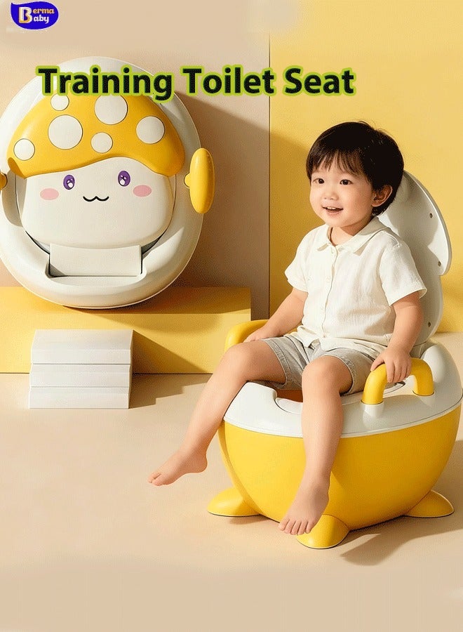 Berma Baby مقعد مرحاض محمول للأطفال الصغار للتدريب على استخدام المرحاض مع وسادة، مقعد مرحاض جميل مريح وناعم، كرسي أصفر - Image 1