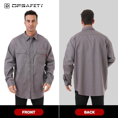 DPSAFETY FR Shirt 7oz Fire Resistant Shirts Men's,CAT2 Welding Shirt 100% Cotton Flame Resistant Shirts Gray (2X-Large) - Image 5