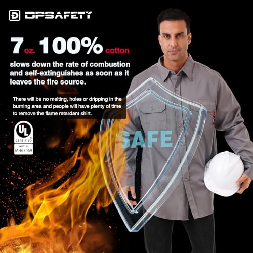 DPSAFETY FR Shirt 7oz Fire Resistant Shirts Men's,CAT2 Welding Shirt 100% Cotton Flame Resistant Shirts Gray (2X-Large) - Image 2