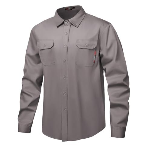 DPSAFETY FR Shirt 7oz Fire Resistant Shirts Men's,CAT2 Welding Shirt 100% Cotton Flame Resistant Shirts Gray (2X-Large) - Image 1