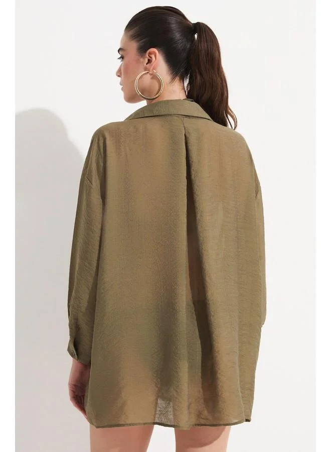 JUNE June Women Viscose Blend Pocket Detailed Woven Shirt Khaki