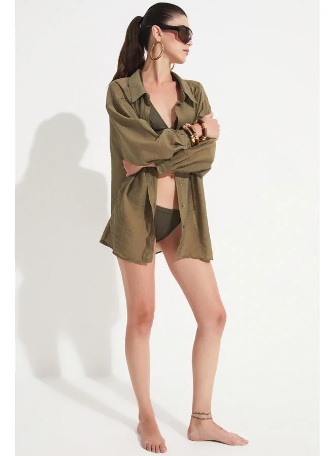 JUNE June Women Viscose Blend Pocket Detailed Woven Shirt Khaki