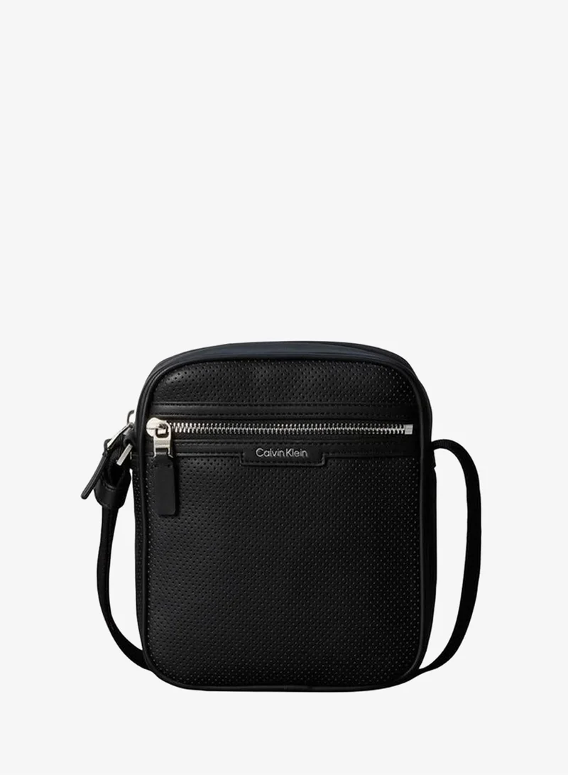 Perforated Faux Leather Reporter Bag