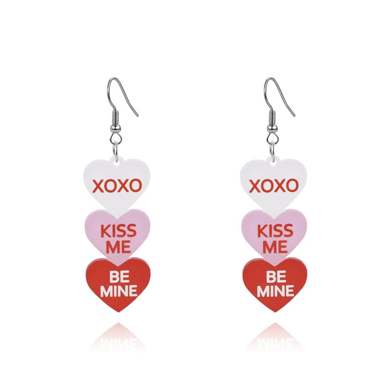 ANGLEQUEEN Valentines Day Earrings for Women Love Heart Cowboy Message Printed Dangle Earrings Red Pink Acrylic Heart Earrings Valentine's Day Party Jewelry (XOXO) - Image 1