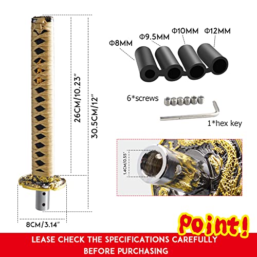 WENJTP Katana Samurai Sword Shift Knob Shifter Katana Universal Fit for Manual Cars with Adapters Gold Black26cm - Image 3