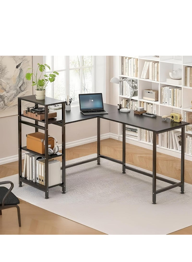 ZUIHAO L Shaped Gaming Desk, Computer Desk with Storage Bookshelves, Reversible Computer Desk,Long Work Desk Black - Image 2