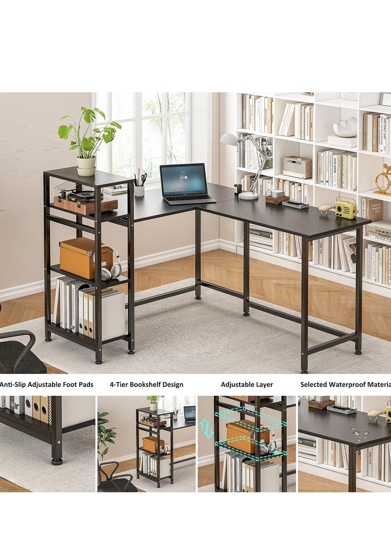 ZUIHAO L Shaped Gaming Desk, Computer Desk with Storage Bookshelves, Reversible Computer Desk,Long Work Desk Black - Image 1
