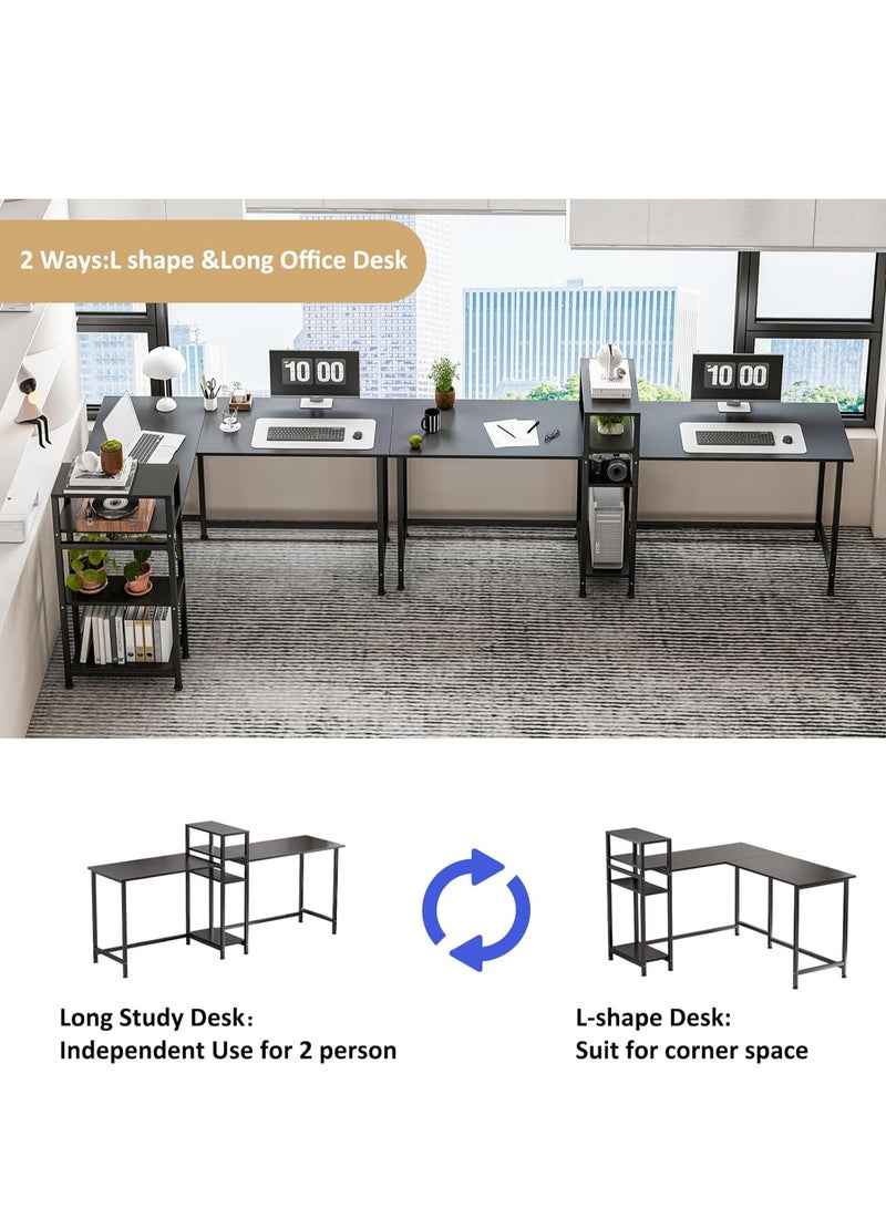 ZUIHAO L Shaped Gaming Desk, Computer Desk with Storage Bookshelves, Reversible Computer Desk,Long Work Desk Black - Image 4