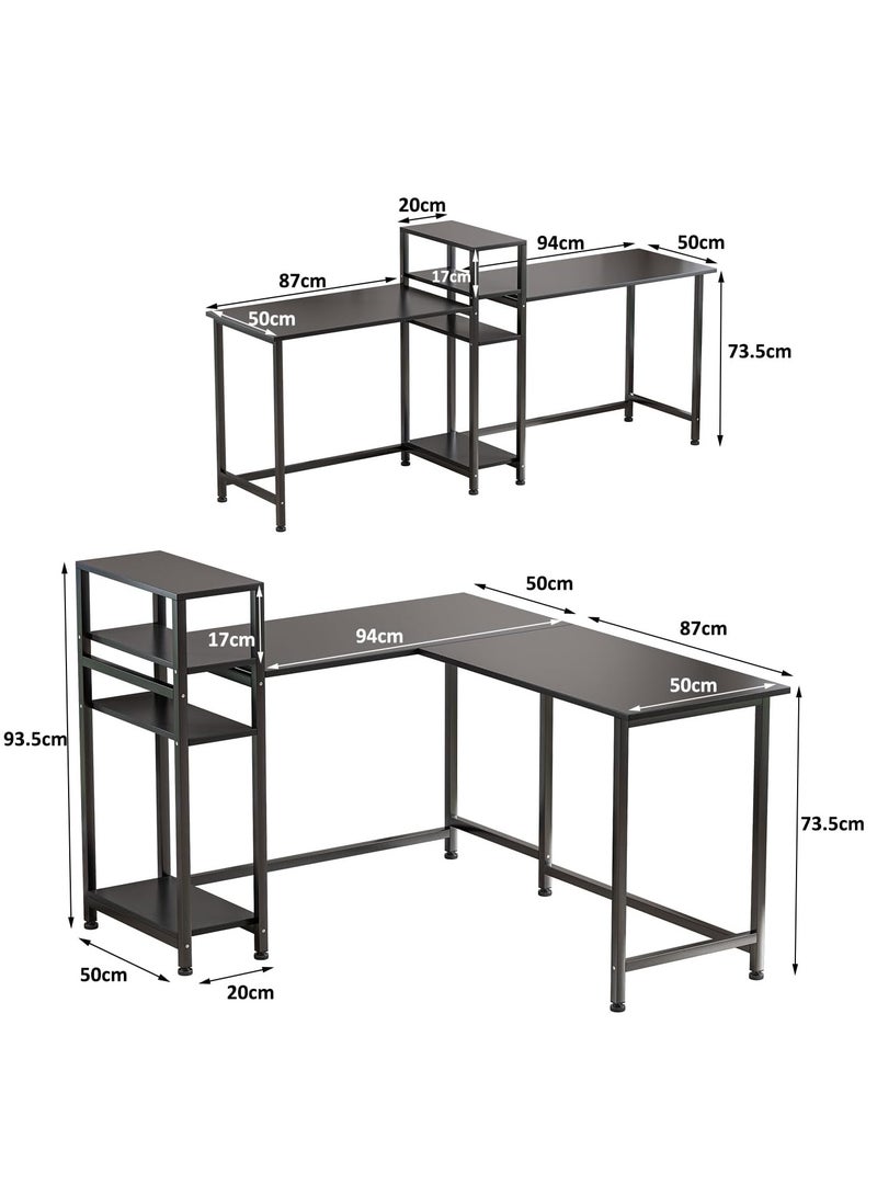 ZUIHAO L Shaped Gaming Desk, Computer Desk with Storage Bookshelves, Reversible Computer Desk,Long Work Desk Black - Image 3