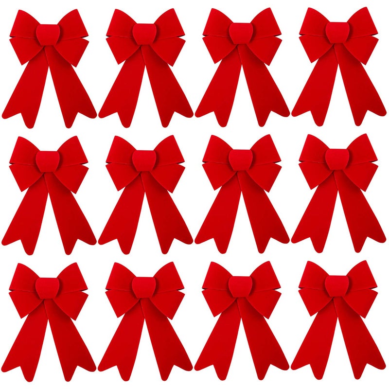 Aneco 12 Pieces Red Christmas Bows for Wreaths 5 x 8 Inches Christmas Bows for Tree Christmas Decoration Bows Indoor and Outdoor