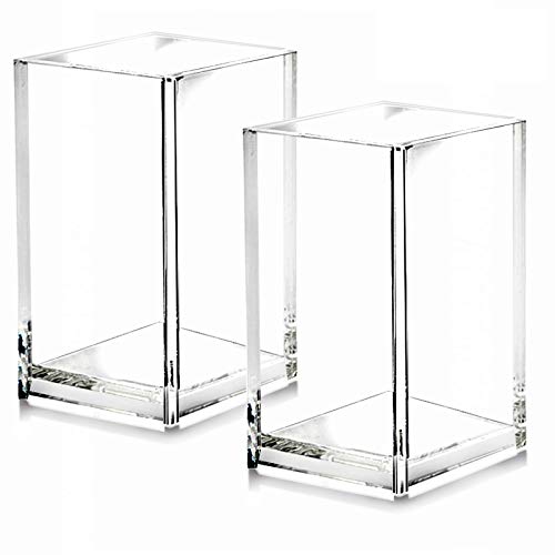 Cerpourt 2 Pack Clear Acrylic Pencil Pen Holder Cup,Desk Accessories Holder,Makeup Brush Storage Organizer,Modern Design Desktop Stationery Organizer for Office School Home Supplies,2.6x 2.6x 4 inches - Image 1