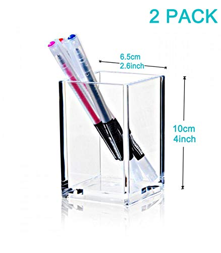 Cerpourt 2 Pack Clear Acrylic Pencil Pen Holder Cup,Desk Accessories Holder,Makeup Brush Storage Organizer,Modern Design Desktop Stationery Organizer for Office School Home Supplies,2.6x 2.6x 4 inches - Image 5