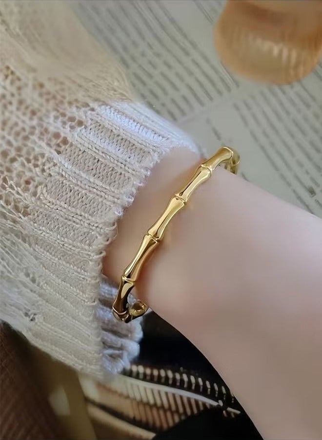 Gold bracelet for women, bamboo knot bracelets for women gold plated stainless steel bracelet for women, women's wrap bracelet, gifts for women - Image 2