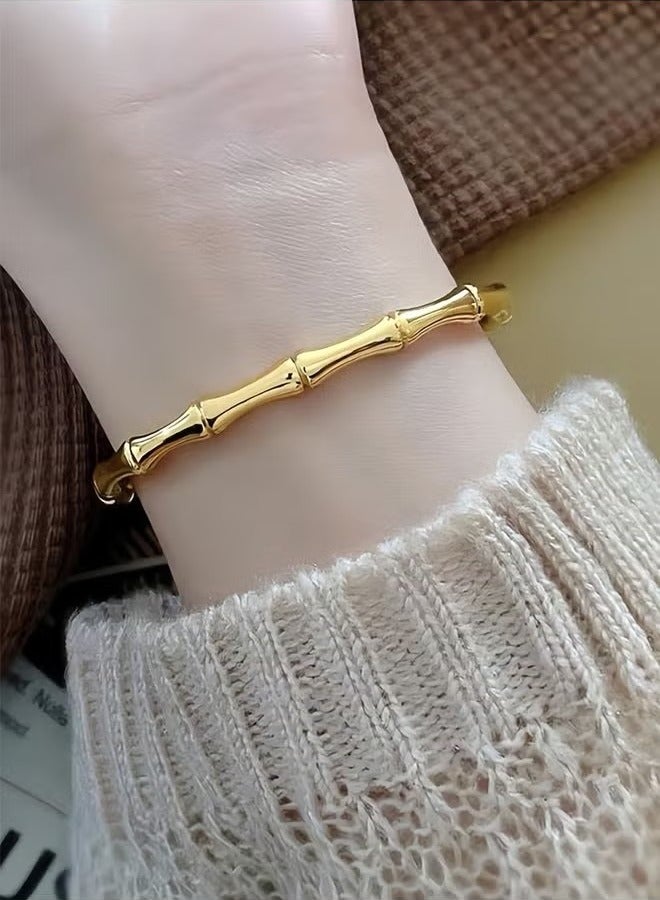 Gold bracelet for women, bamboo knot bracelets for women gold plated stainless steel bracelet for women, women's wrap bracelet, gifts for women - Image 3